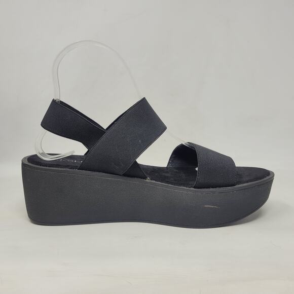 J/Slides Sandals 10 Black Wedge Platform Slingback Slides Chunky Strappy 90s NEW - Picture 4 of 12